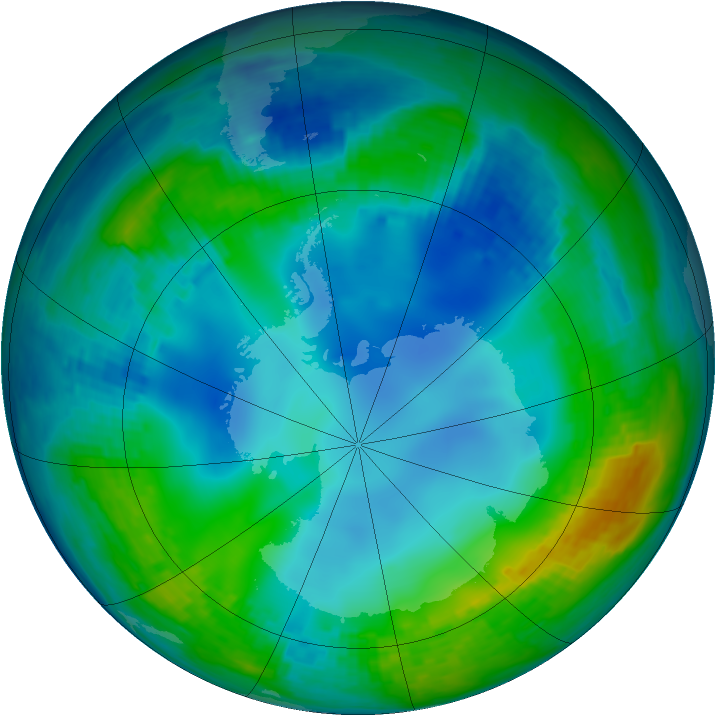 Antarctic ozone map for 24 May 2001